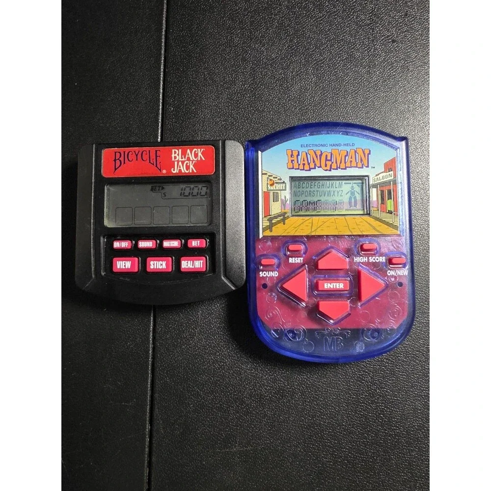 Vintage Electronic Handheld LCD Games Lot Bicycle Black Jack & MB Hangman Tested